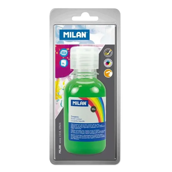 Milan Botella de Tempera 125 ml – Tapon Dosificador – Secado Rapido – Mezclable – Color Verde Claro
