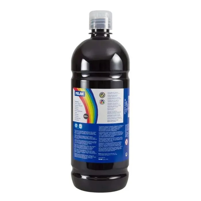 Milan Botella de Tempera – 1000ml – Tapon Dosificador – Secado Rapido – Mezclable – Color Negro