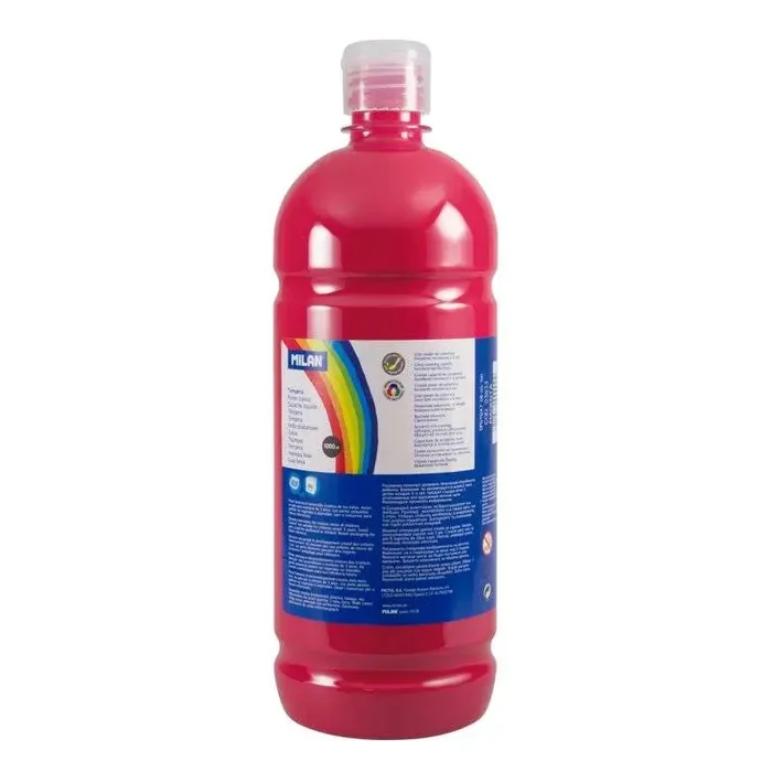 Milan Botella de Tempera – 1000ml – Tapon Dosificador – Secado Rapido – Mezclable – Color Magenta