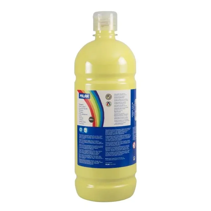 Milan Botella de Tempera – 1000ml – Tapon Dosificador – Secado Rapido – Mezclable – Color Amarillo Limon