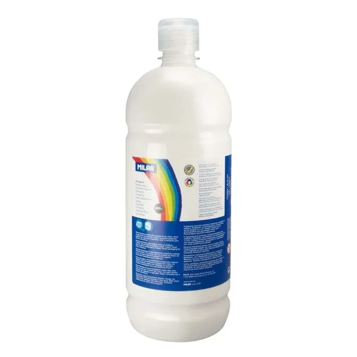 Milan Botella de Tempera – 1000ml – Tapon Dosificador – Secado Rapido – Mezclable – Color Blanco