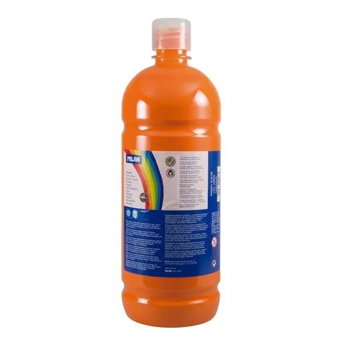 Milan Botella de Tempera – 1000ml – Tapon Dosificador – Secado Rapido – Mezclable – Color Naranja