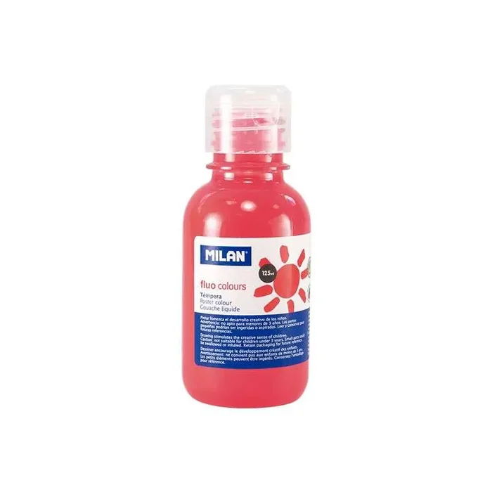 Milan Botella de Tempera – 125ml – Tapon Dosificador – Secado Rapido – Mezclable – Color Coral Fluorescente