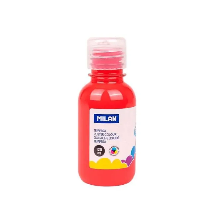 Milan Botella de Tempera – 125ml – Tapon Dosificador – Secado Rapido – Mezclable – Color Rojo Bermellon