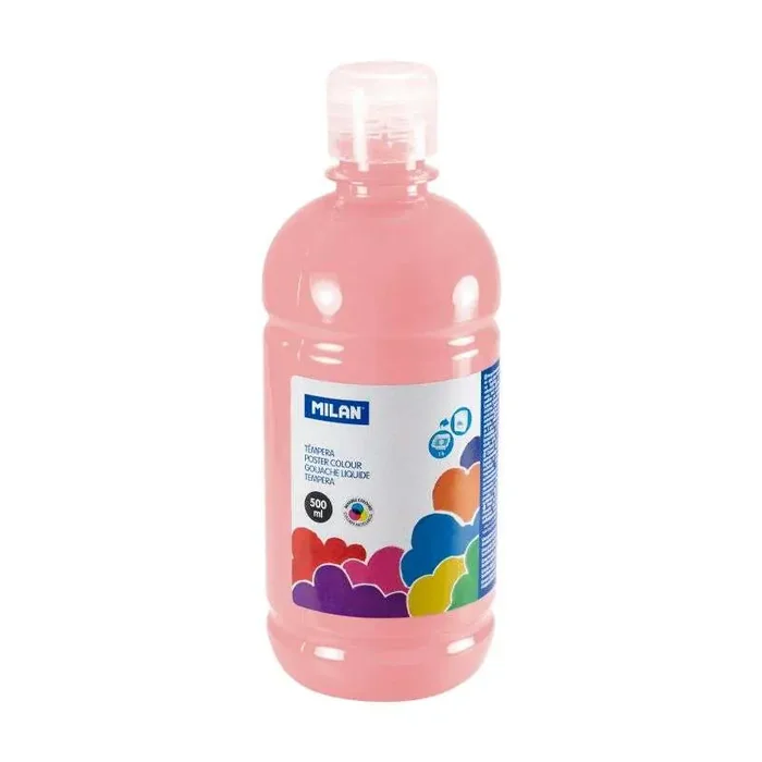 Milan Botella de Tempera – 500ml – Tapon Dosificador – Secado Rapido – Mezclable – Color Rosa Palido
