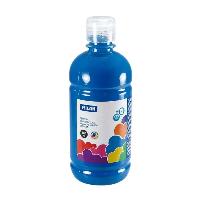 Milan Botella de Tempera – 500ml – Tapon Dosificador – Secado Rapido – Mezclable – Color Cyan