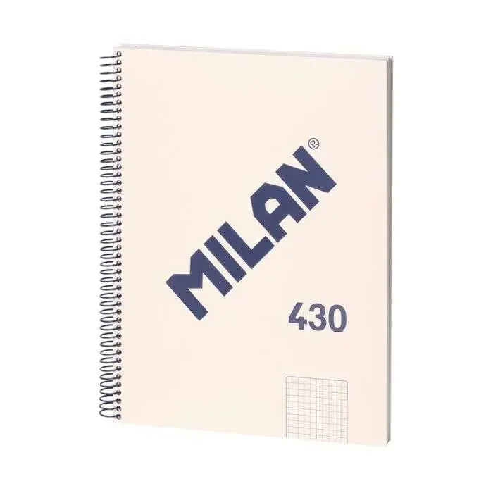 Milan Cuaderno Espiral Formato A4 Cuadricula 5x5mm – 80 Hojas de 95 gr/m2 – Microperforado, 4 Taladros – Color Beige