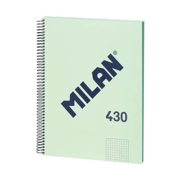 Milan Cuaderno Espiral Formato A4 Cuadricula 5x5mm – 80 Hojas de 95 gr/m2 – Microperforado, 4 Taladros – Color Verde