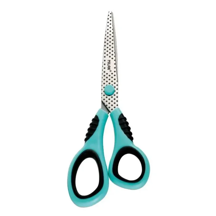 Milan Dots & Buttons Tijeras Oficina con Cuchilla de Acero Inoxidable – Mango de Plastico Turquesa Ergonomico – Longitud 20,5cm – Color Azul