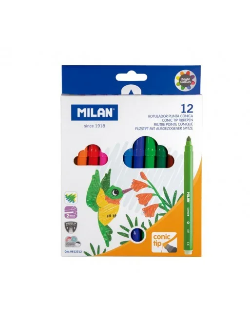 MILAN ESTUCHE DE 12 ROTULADORES LARGOS DE COLORES PUNTA GRUESA CON TRAZO DE 0,75-3 MM – 0612312