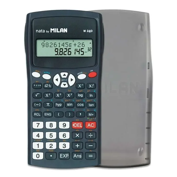 Milan M240 Calculadora Cientifica 10+2 Digitos – Pantalla de 2 Lineas – 240 Funciones Integradas Incluyendo 124 Cientificas – Carcasa Protectora – Color Negro
