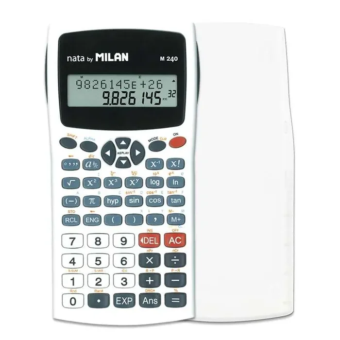 Milan M240 Calculadora Cientifica 10+2 Digitos – Pantalla de 2 Lineas – 240 Funciones Integradas Incluyendo 124 Cientificas – Carcasa Protectora – Color Blanco