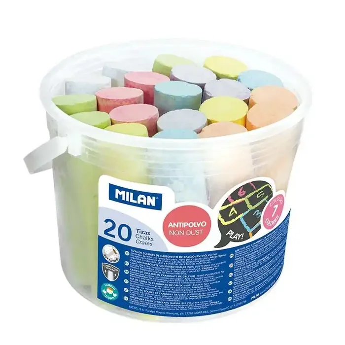 Milan Pack de 20 Tizas Maxi – Redondas – Antipolvo – No Contienen Caseina ni Yeso – Colores Surtidos