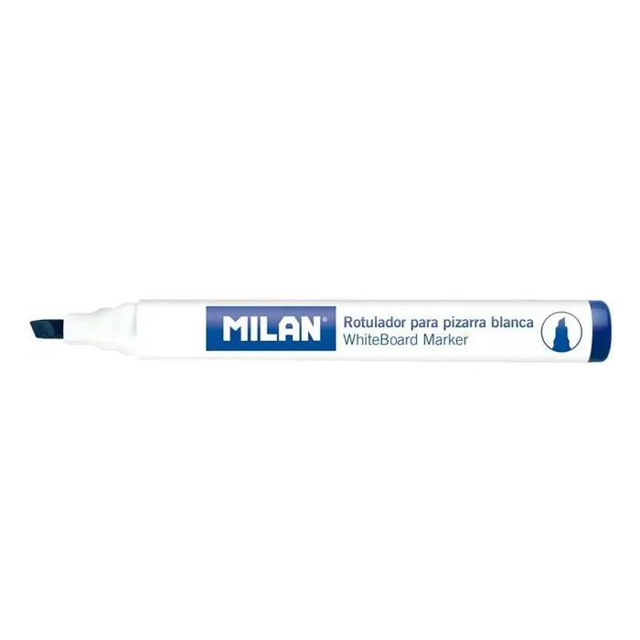 Milan Rotuladores para Pizarra Blanca con Punta Biselada – Punta 1 – 4 mm – Tinta a Base de Alcohol – Borrable en Seco – Color Azul (12 uds)