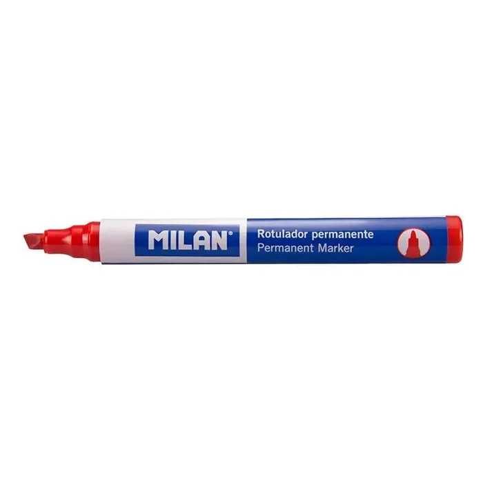Milan Rotuladores Permanentes Punta Biselada – Punta 1 – 4mm – Tinta a Base de Alcohol – Color Rojo (12 uds)