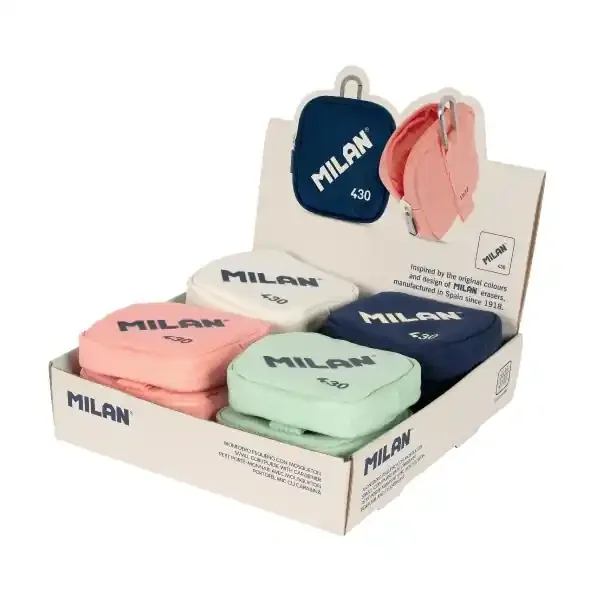 Milan Serie 1918 430 Expositor con 12 Monederos Pequeños – Tamaño Monedero 10,3x10x2,5cm – Cierre de Cremallera – Mosqueton de Aluminio – Colores Surtidos