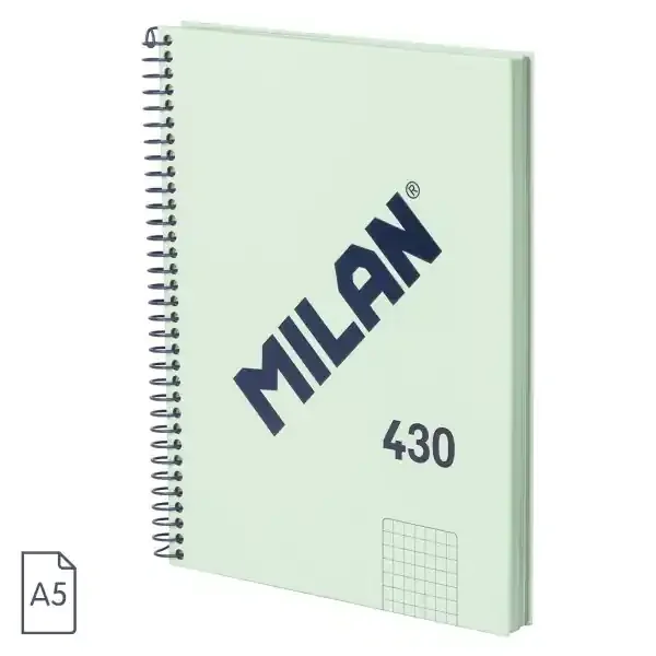 Milan Serie 1918 Cuaderno Espiral Formato A5 Cuadricula 5x5mm – 80 Hojas de 95 gr/m2 – Microperforado, 2 Taladros – Color Verde