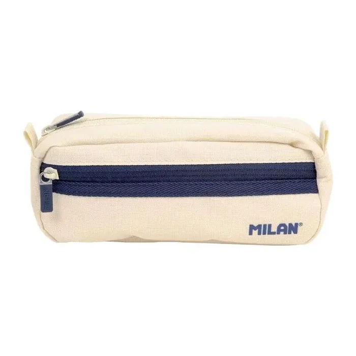 Milan Serie 1918 Estuche Portatodo Rectangular 2 Compartimentos – Tejido Resistente a las Roturas y Rasgaduras – Medidas 21×8,5×6,1cm – Color Beige