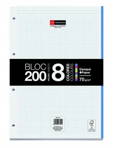 Miquel Rius Bloc8 Bloc Encolado Formato A4 – 200 Hojas de 70gr con 4 Taladros – Base de Carton – Cuadricula 5×5