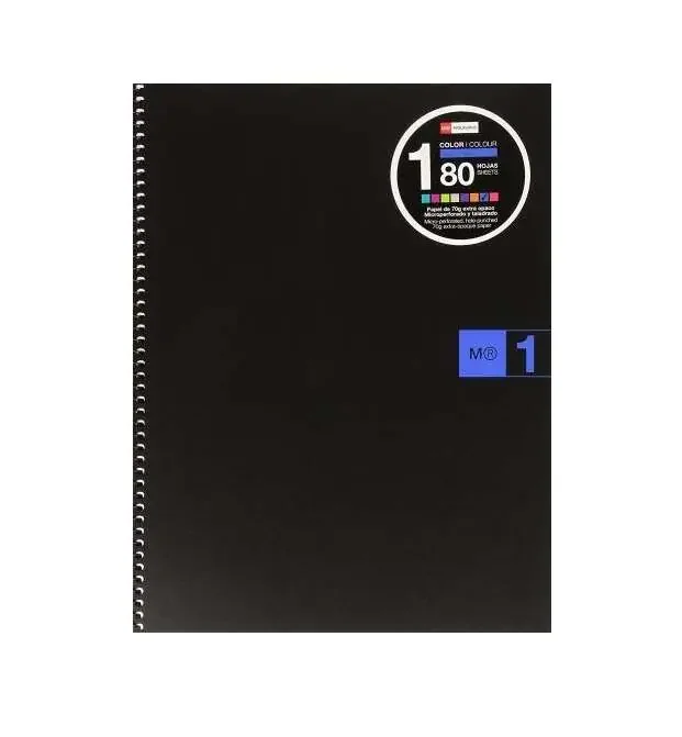 Miquel Rius Notebook1 Cuaderno de Espiral Formato A4 – 80 Hojas Microperforadas con 4 Taladros – Cuadricula 5×5 – Banda de las Hojas Azul – Cubiertas de Polipropileno – Color Negro (5 uds)