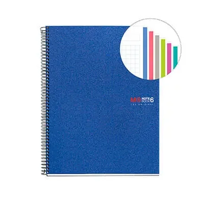 Miquel Rius Notebook6 Cuaderno de Espiral Formato A4 – 150 Hojas de 70gr Microperforadas con 2 Taladros – Cubiertas de Polipropileno – Cuadricula 5×5 – Color Azul