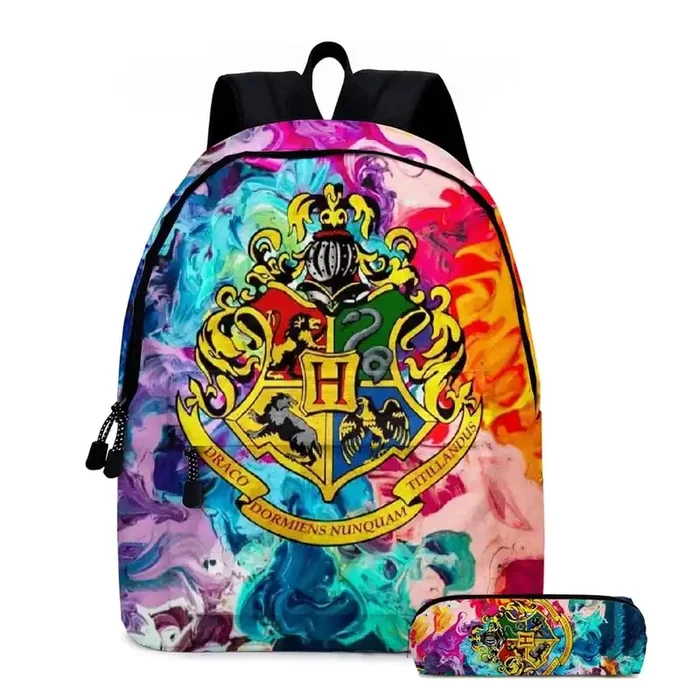 Mochila Escolar Colorida De Harry Potter Con Estuche Para Lápices