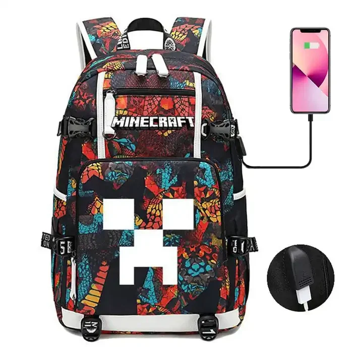 Mochila Escolar Minecraft Bolsillos Prácticos Escuela