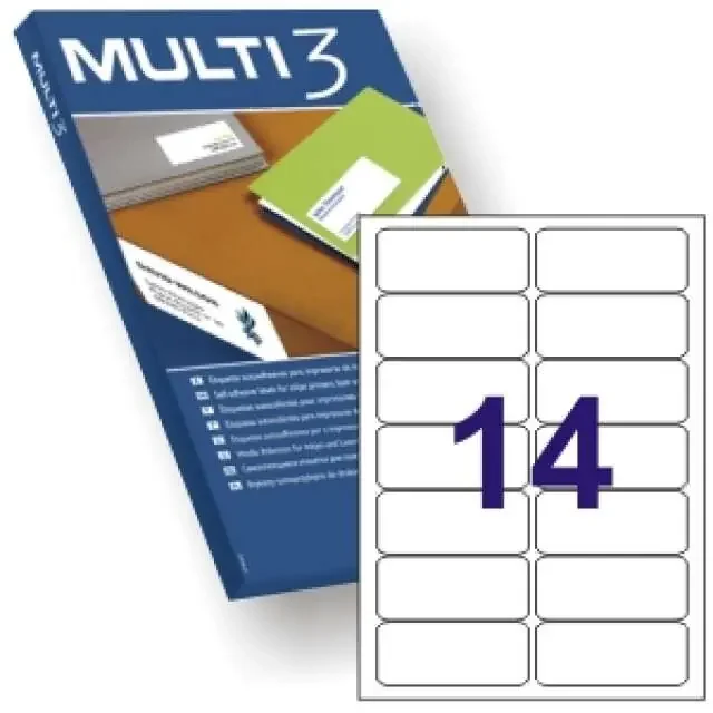 Multi3 Pack de 1400 Etiquetas Blancas Cantos Redondeados Tamaño 99,1×38,1mm – Adhesivo Permanente – Aptas para Impresion Ink-jet y Laser
