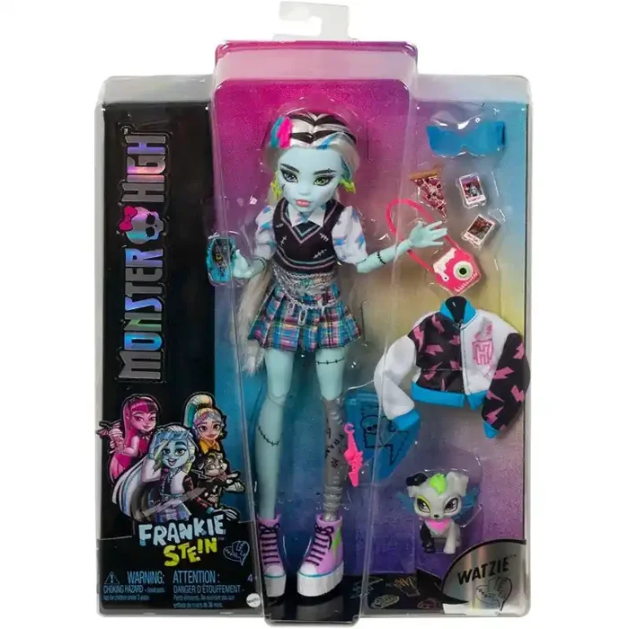 Muñeca Monster High Frankie Stein articulada con mascota y accesorios de moda, juguete +4 años Mattel HHK53