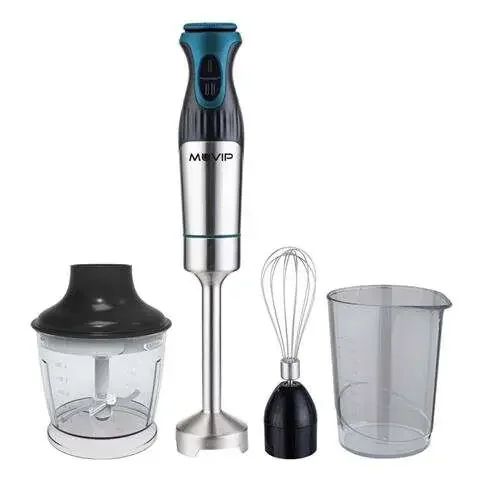 Muvip Batidora de Mano Inox 1200W + Accesorios – 2 Velocidades – Control de Velocidad – Cuerpo de Acero Inoxidable