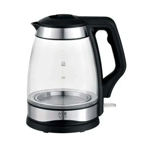 Muvip Hervidor de Agua Cristal Inox 1.7 Litros 2200W – Indicador de Nivel de Agua – Base Giratoria 360º – Color Negro