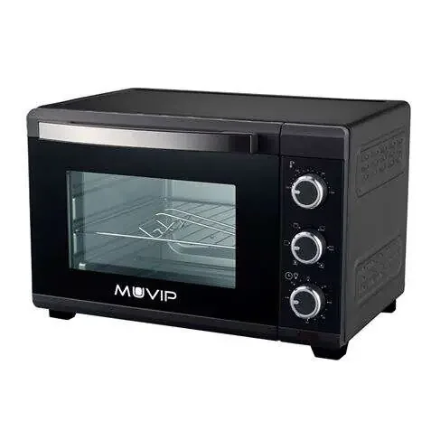 Muvip Horno 1600W 25L – Regulador de Temperatura 100º-230º – Exterior de Acero con Revestimiento – Selector de Tiempo – Puerta de Cristal Templado