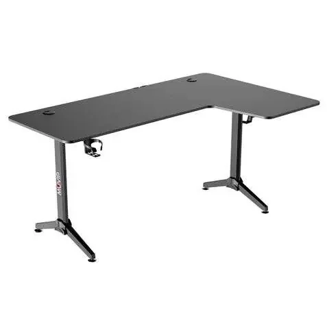 Muvip PRO1300 Mesa Gaming Fibra de Carbono en L Derecha – Solida – Gran Superficie – Portavasos – Gancho para Auriculares – Medidas 160x100x75cm – Color Negro
