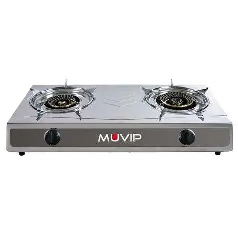 Muvip Serie Strong Cocina de Gas Inox 2 Fuegos – Encendido Piezoelectrico – Quemador de Hierro Fundido Desmontable