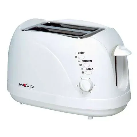 Muvip Tostadora de Pan 750W – Capacidad para 2 Rebanadas – 6 Niveles de Tostado – Funcion Calentar, Descongelacion y Recalentar – Parada Automatica y Manual
