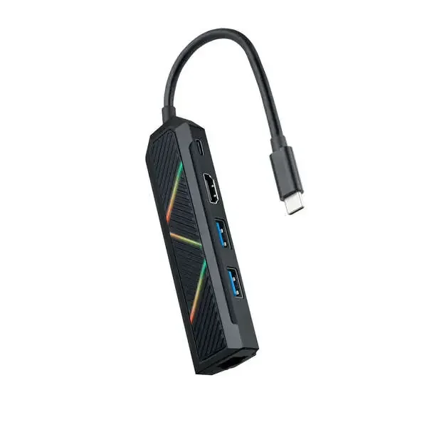 Nanocable 5 en 1 Hub USB-C 3.0 con 2x USB-A 3.0, 1x USB-C PD, 1x HDMI, 1x RJ45 – Carcasa de Aluminio – Cable de 0.15m