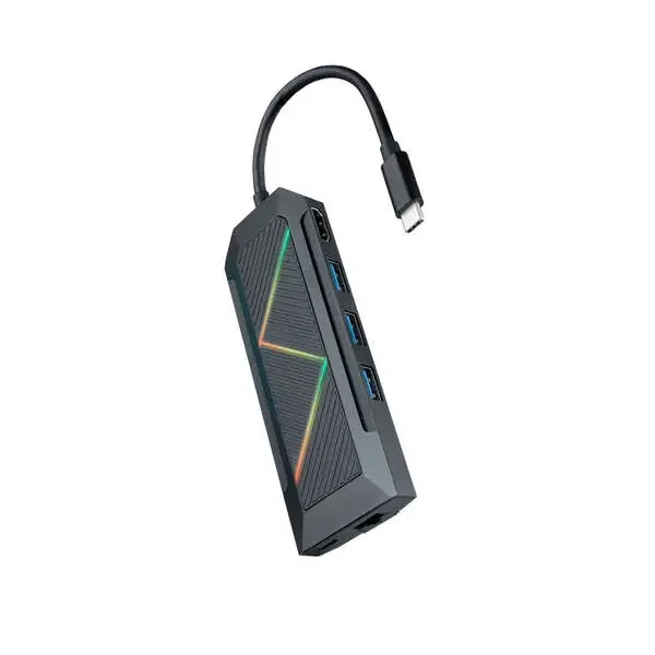 Nanocable 8 en 1 Hub USB-C 3.0 con 3x USB-A 3.0, 1x USB-C PD, 1x HDMI, 1x RJ45, 1x Lector SD, 1x Lector TF – Carcasa de Aluminio – Cable de 0.15m