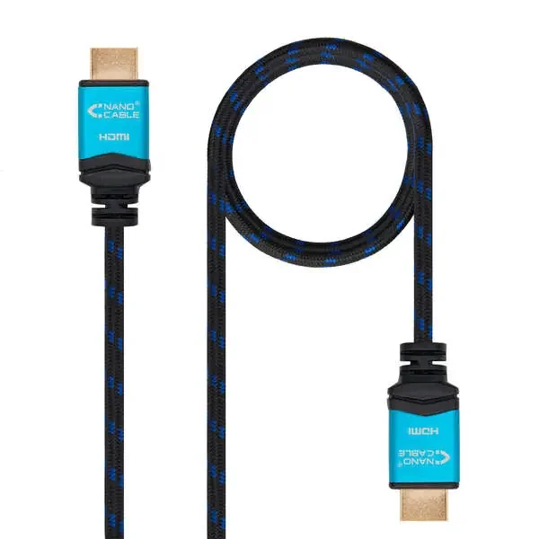 Nanocable Cable HDMI v2.0 Macho a HDMI v2.0 Macho 0.50m – 4K@60Hz 18Gbps – Alta Velocidad – Recubierto Nylon Trenzado – Color Negro/Azul