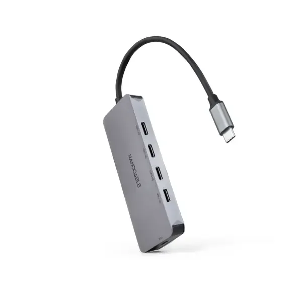 Nanocable Hub USB-C 3.2 con 4x Puertos USB-C 3.2 + 1 Puerto USB-C PD 100W – Velocidad de Transferencia de hasta 10Gbps – Cable de 0.10m