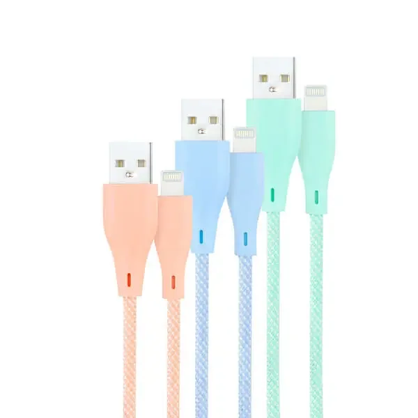 Nanocable Pack de 3 Cables Mallados USB-A Macho a Lightning Macho – Longitud 1m – Colores Pastel Rosa, Verde y Azul