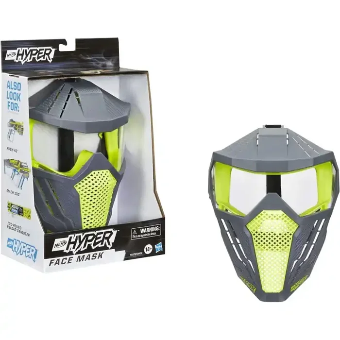Nerf Máscara facial Hyper – Diseño transpirable, correa ajustable para la cabeza – Color amarillo para las batallas F0273 Mattel