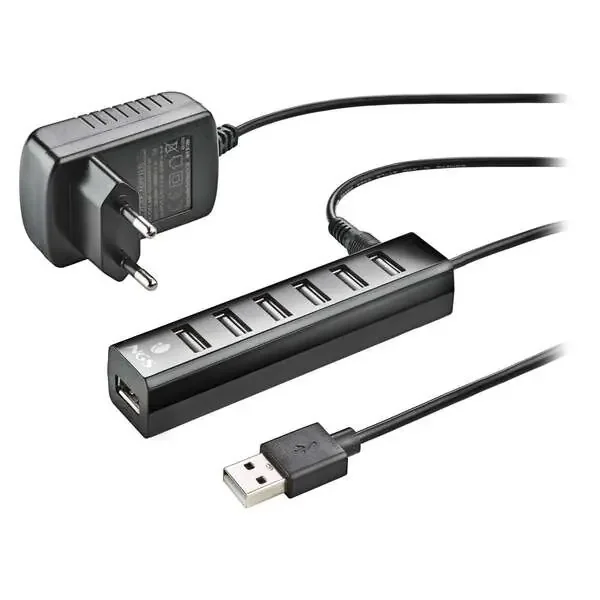 NGS Ihub7 Tiny Hub USB 2.0 – 7 Puertos USB 2.0 – Adaptador de Corriente – Velocidad hasta 480Mbps