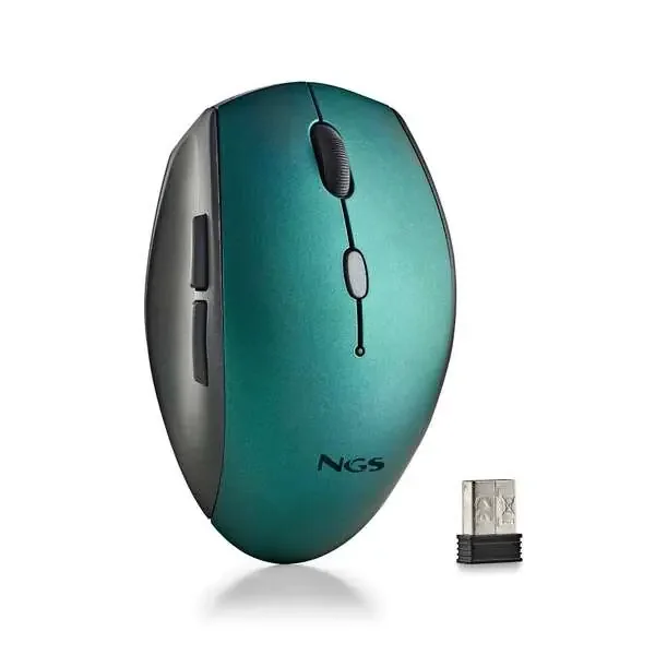 NGS Raton Inalambrico Ergonomico para Portatiles y Ordenadores – 5 Botones y Rueda de Desplazamiento – Teclas Silenciosas – Color Azul