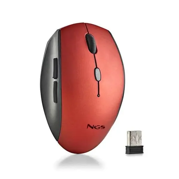 NGS Raton Inalambrico Ergonomico para Portatiles y Ordenadores – 5 Botones y Rueda de Desplazamiento – Teclas Silenciosas – Color Rojo