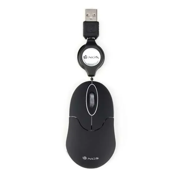 NGS Sin Raton USB 1000dpi – Cable Retractil – 3 Botones – Uso Ambidiestro – Color Negro