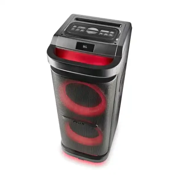 NGS Wild Space 2 Altavoz DJ 2000W Bluetooth 5.3 con Woofer 10″ – USB y AUX – Iluminacion LED – Mando a Distancia – Color Negro