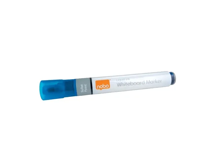 Nobo Caja de 10 Rotuladores para Pizarra Blanca – Punta Redonda 3mm – Tinta Liquida – Nivel de Tinta – Color Azul