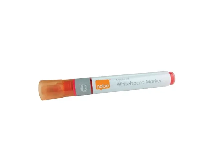 Nobo Caja de 10 Rotuladores para Pizarra Blanca – Punta Redonda 3mm – Tinta Liquida – Nivel de Tinta – Color Rojo