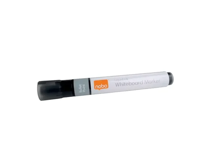 Nobo Caja de 10 Rotuladores para Pizarra Blanca – Punta Redonda 3mm – Tinta Liquida – Nivel de Tinta – Color Negro