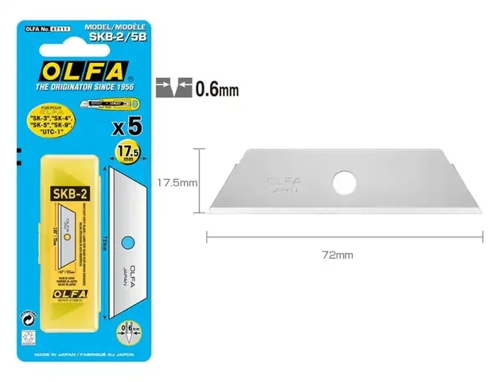 Olfa Pack de 5 Cuchillas de Respuesto para Cutters Olfa SK-2 – Acero Inoxidable